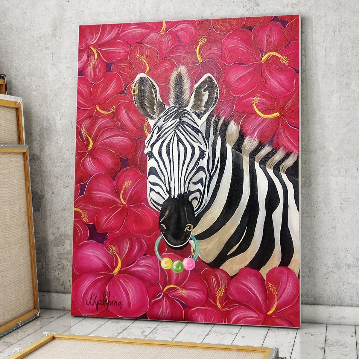 Мария Вяльшина, «Зебра», 2018 год, 35х50 см, холст на картоне, акрил