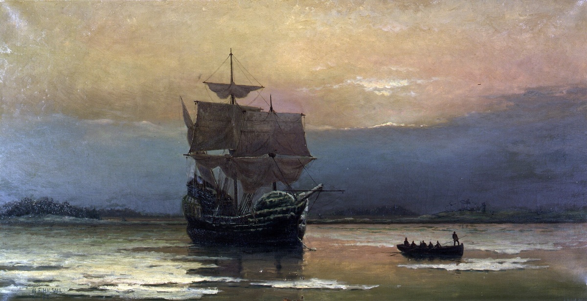 «Мэйфлауэр в гавани Плимута». Полотно Уильяма Холсалла, 1882