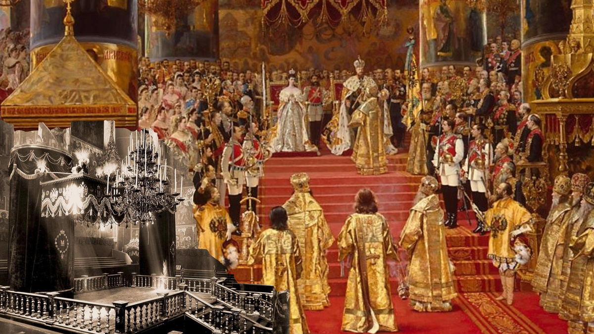 коронация Николая II (слева - место коронации)