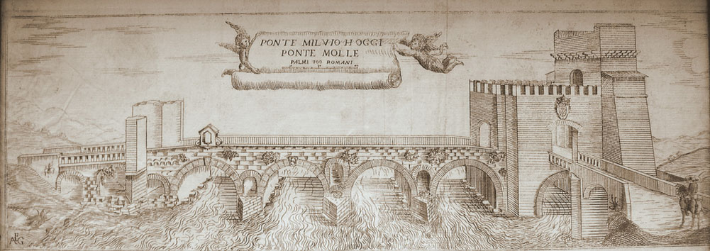 Мульвиев мост через реку Тибр в Риме, 1500г.
