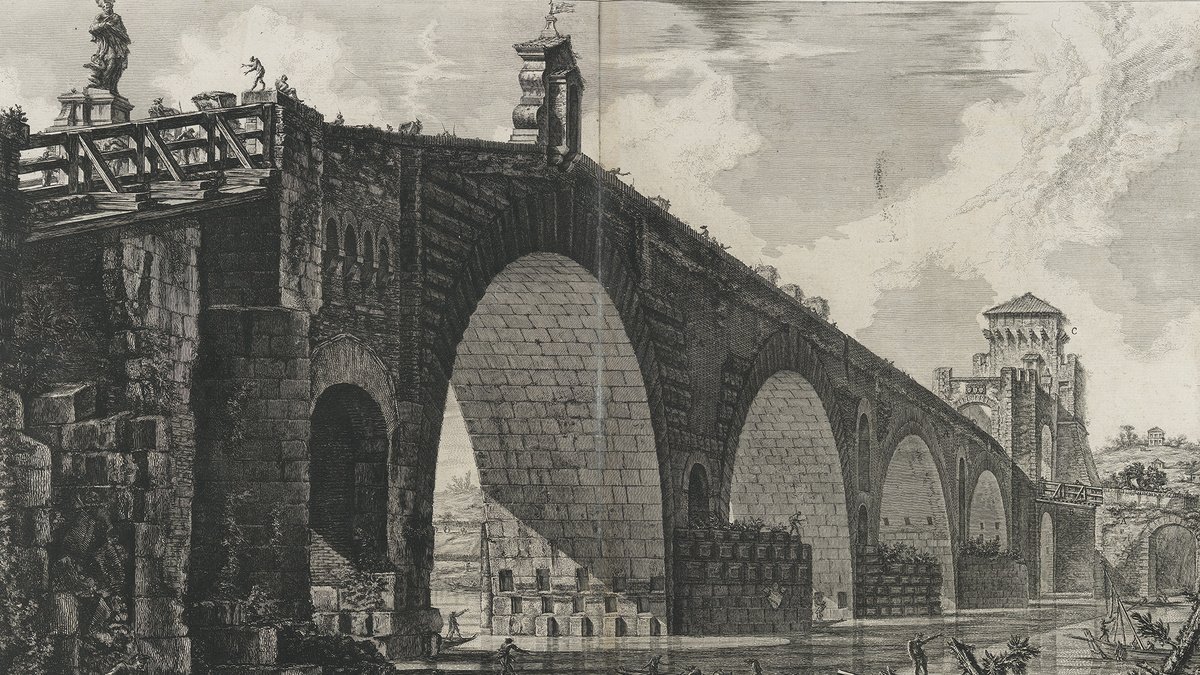 гравюра «Вид на Мульвиев мост над Тибром в двух милях от Рима» Д.Б. Пиранези