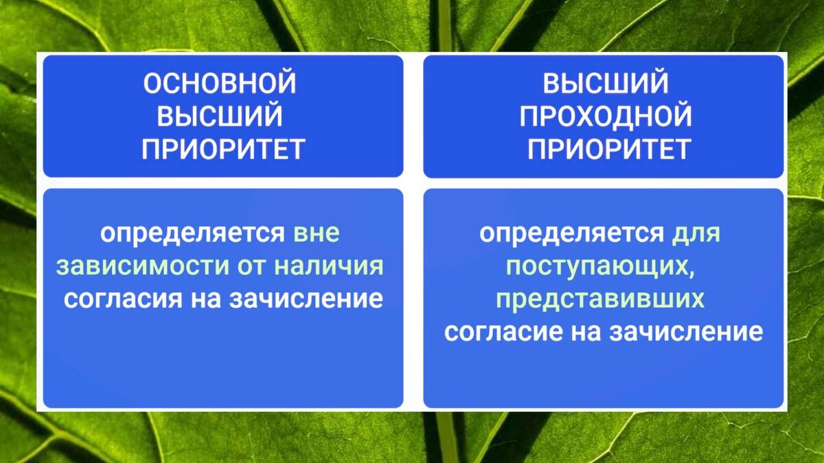 Главные приоритеты при зачислении в конкурсном списке