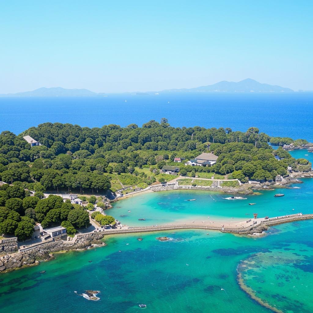 Наосима и соседние острова, популярные среди туристов.