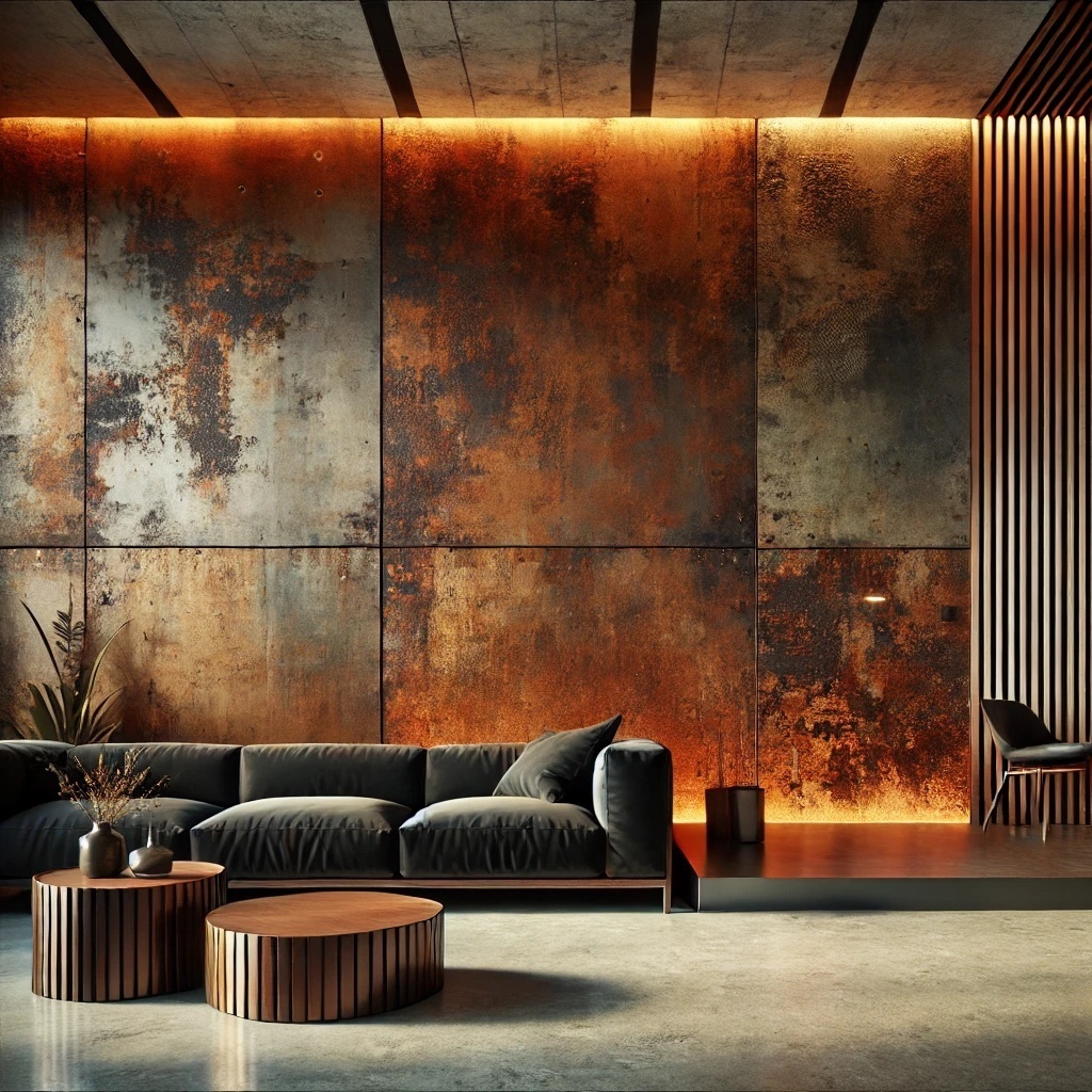 Эффект ржавчина из декоративной штукатурки в интерьере