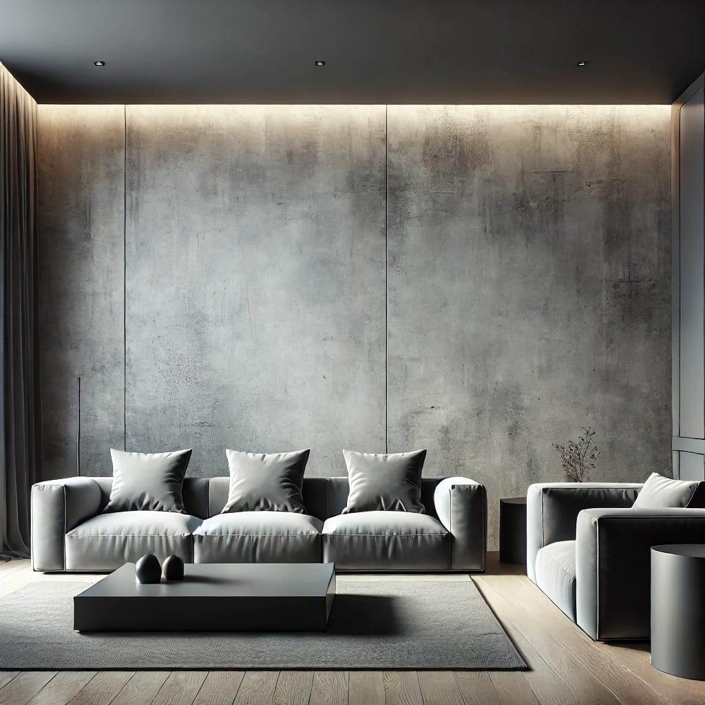 Эффект бетона из декоративной штукатурки в интерьере