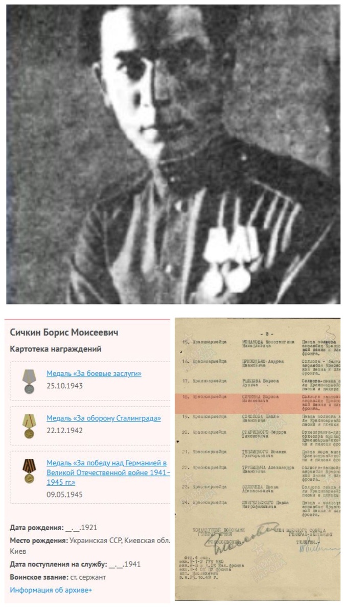 Награды Сичкина Бориса Михайловича в Великой Отечественной войне