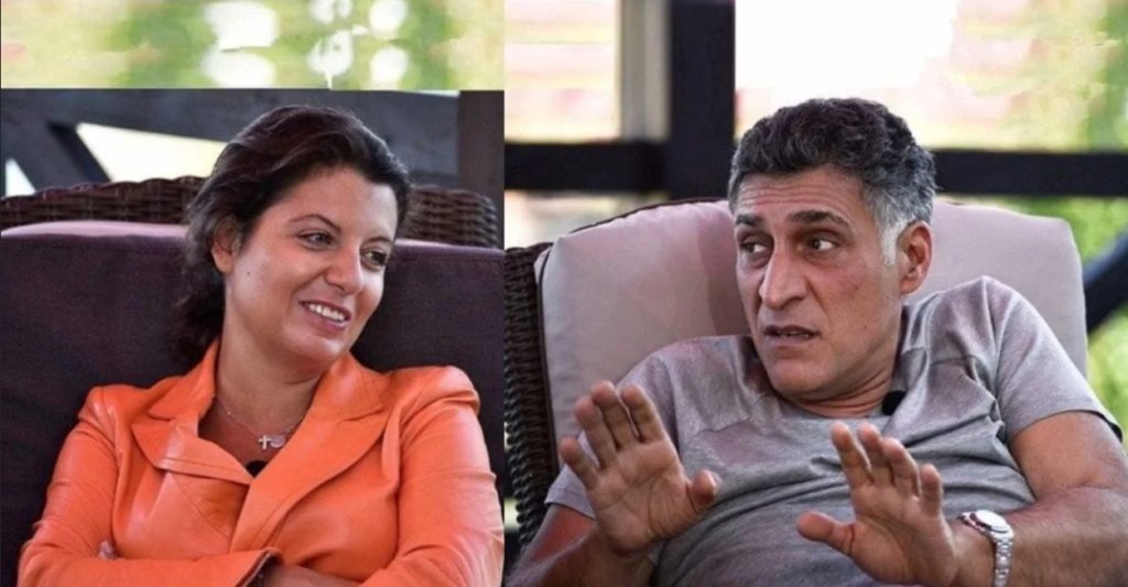 Тигран Эдмондович Кеосаян — советский, российский и армянский актёр кино и телевидения, кинорежиссёр, сценарист, продюсер, режиссёр видеоклипов, телеведущий. Маргари́та Симо́новна Симонья́н (род. 6 апреля 1980, Краснодар, РСФСР, СССР) — российская журналистка. Фото доступное в ресурсах интернета.