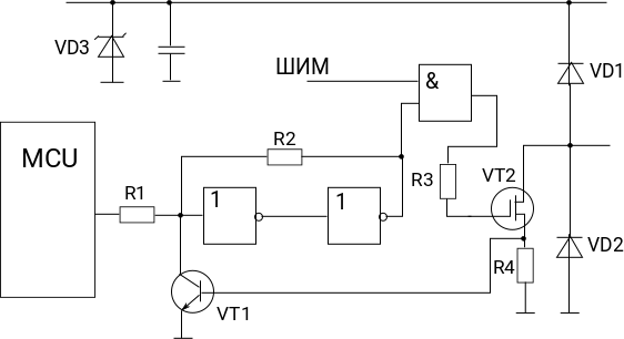 Ключевой каскад управления нагрузкой с защитой. Иллюстрация из моей старой статьи