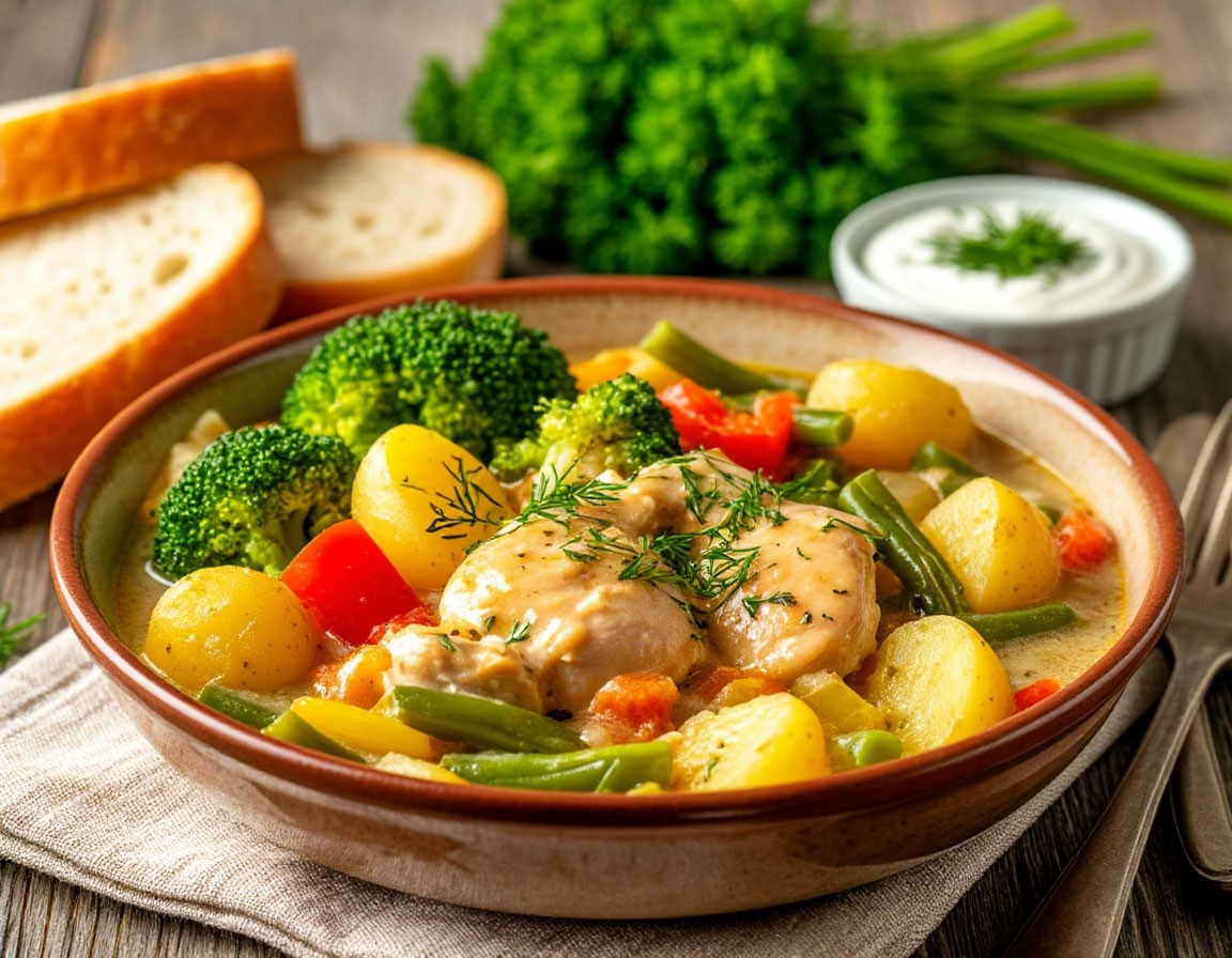 Курица с овощами в сливочном соусе