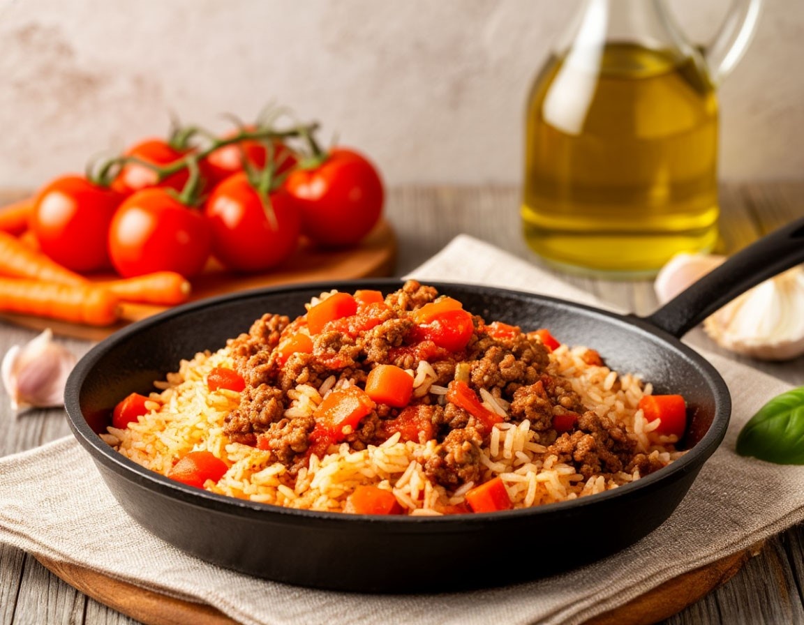 Рис с фаршем и томатами