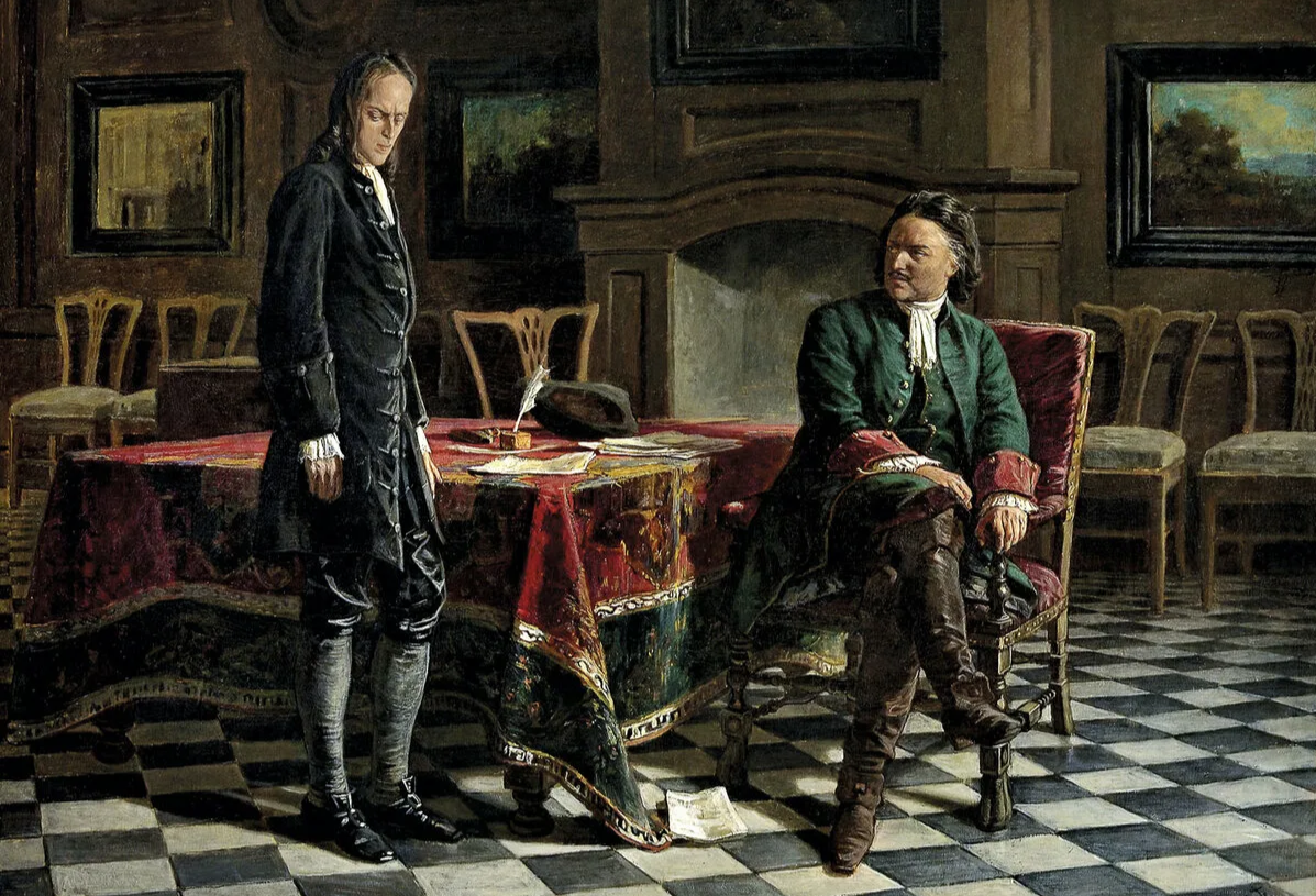 Пётр I допрашивает царевича Алексея Петровича в Петергофе