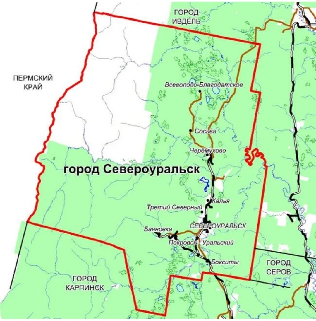 Карта Североуральского городского округа. 