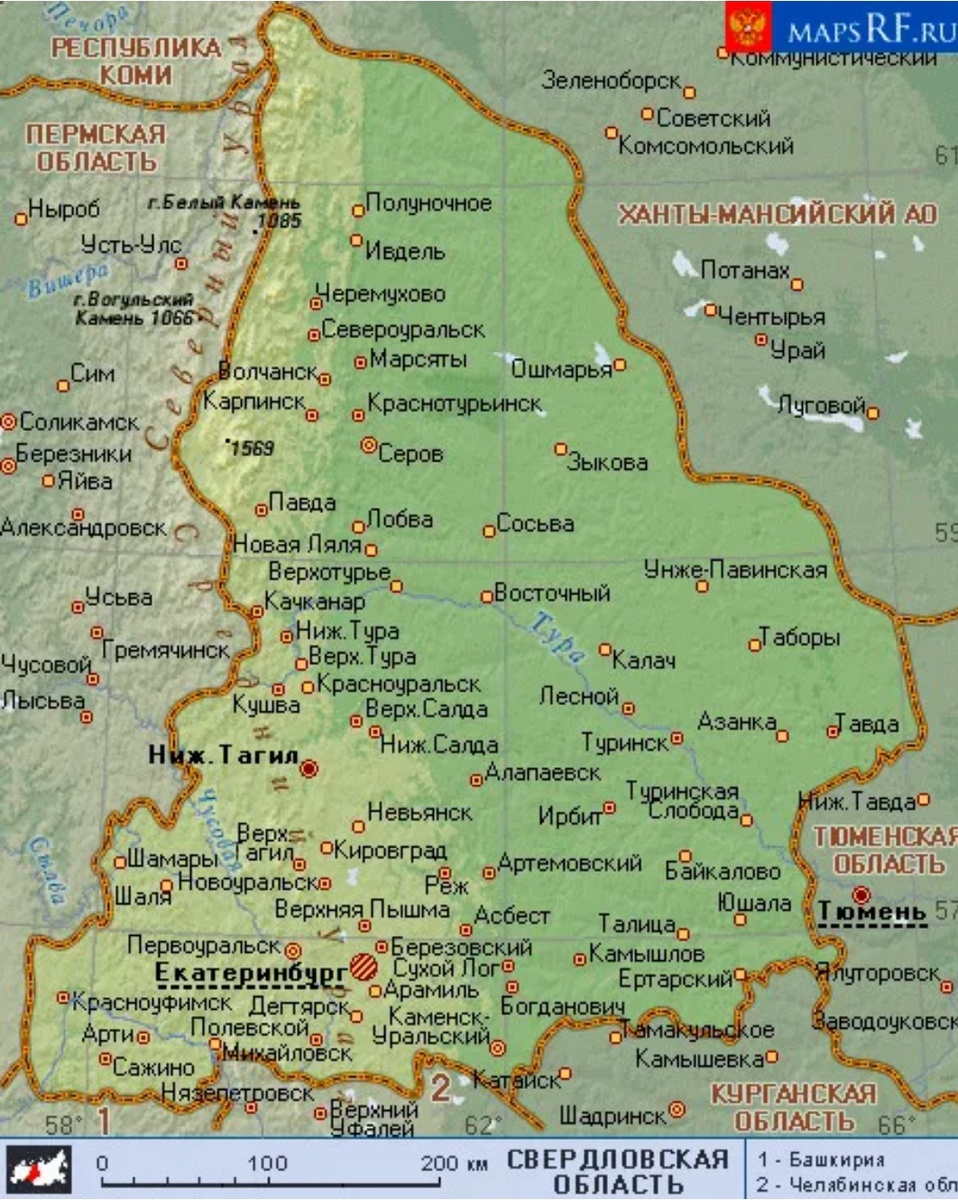Карта свердловской области. 