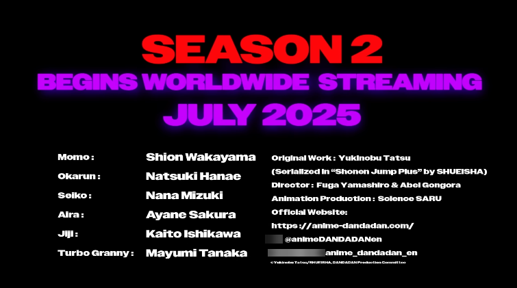     Премьера 2 сезона аниме «Дандадан» должна состояться в июле 2025 года
