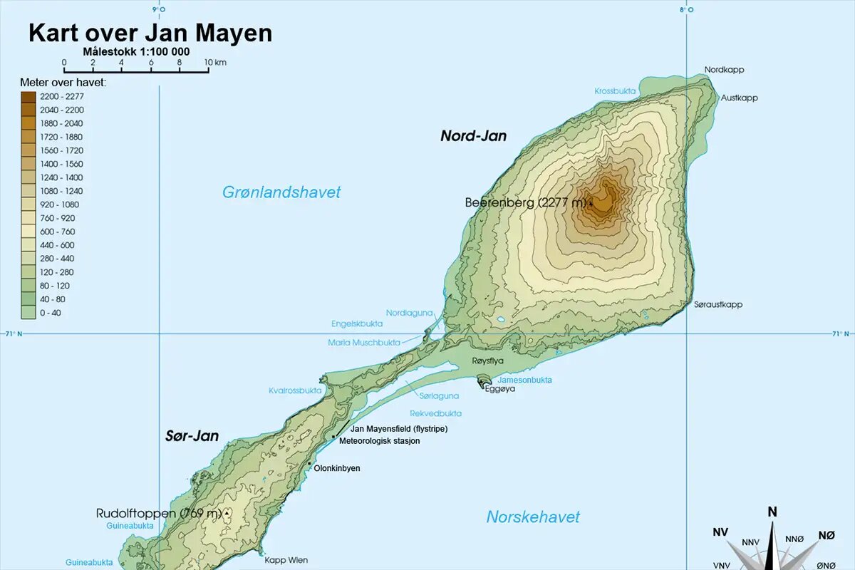    Карта острова Ян-Майен. © wikipedia.org