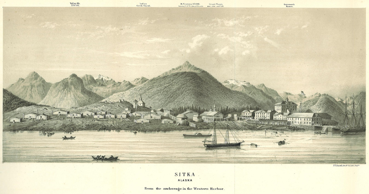 Ситка под американским флагом с западной стороны