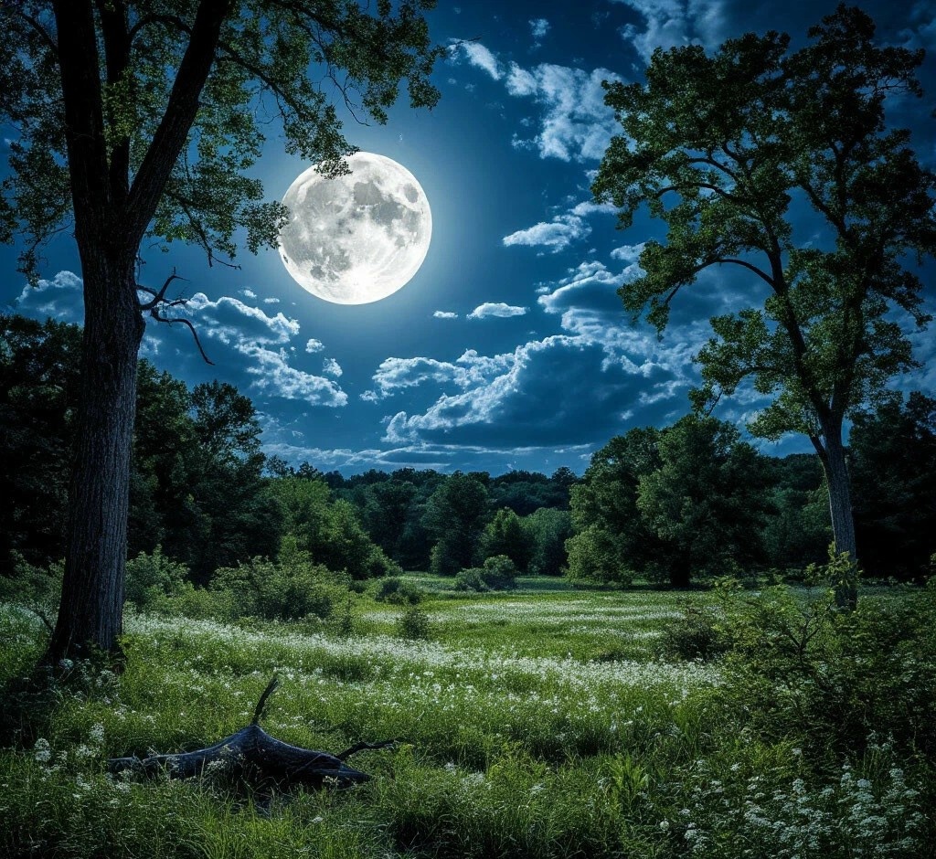 Лесная поляна под лунным светом