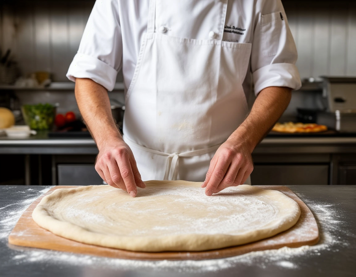 Итальянские шеф-повора не используют скалку для раскатки теста для пиццы. Обычно, тесто растягивают руками, подкидывая его. 