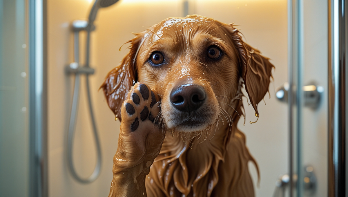 Моем собаку в душевой кабине