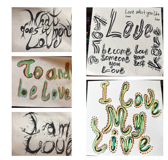 Нарисованные шрифты, которые просканировала, использовала инструмент «Трассировка изображения» и поменяла цвета.