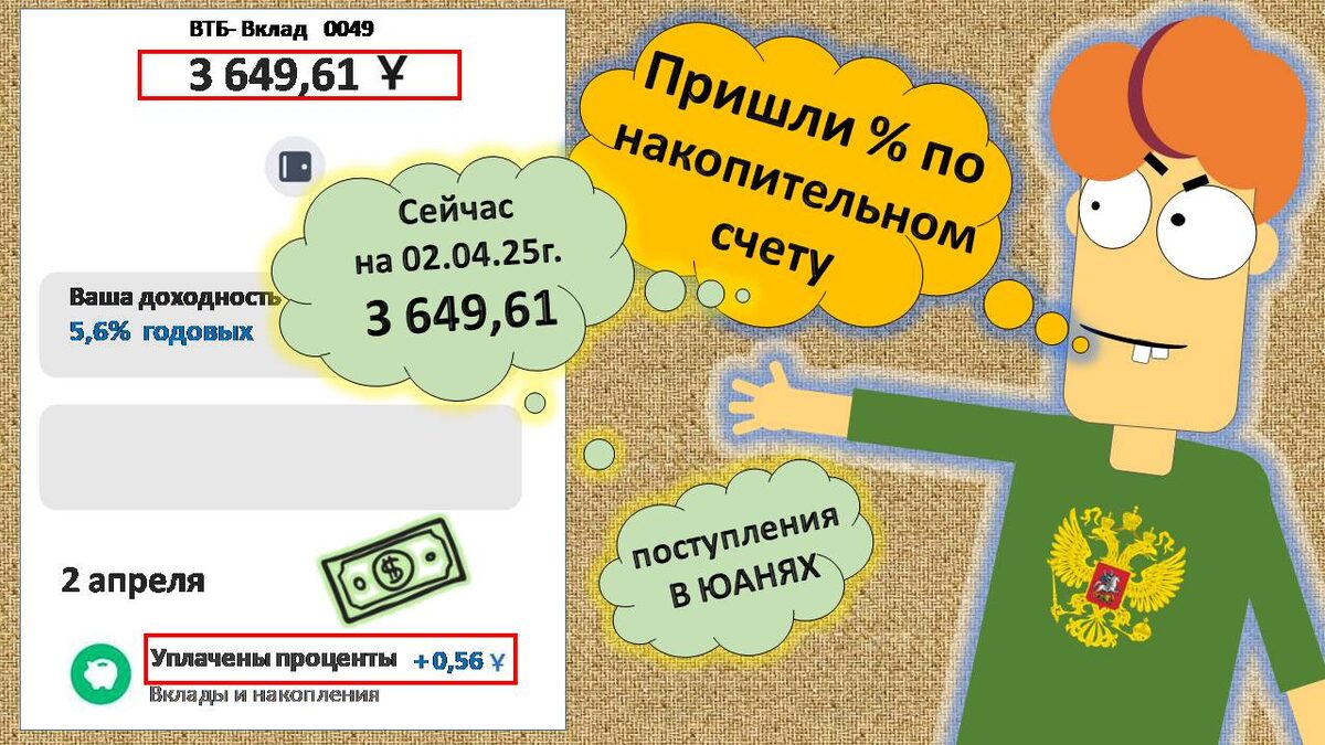 Пришло пополнение по вкладу в ЮАНЯХ! 02 апреля 2025 г.