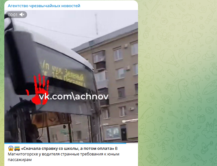    Скриншот ТГ-канала "Агентство чрезвычайных новостей".