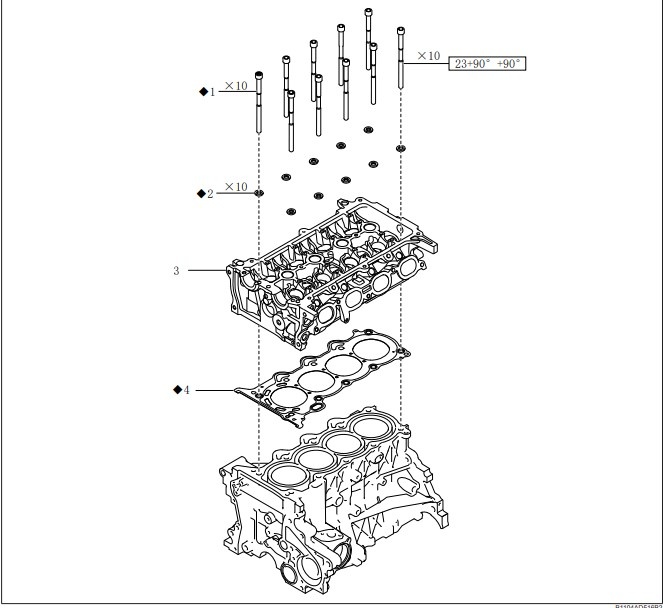 1. Болт крепления головки блока цилиндров
2. Прокладка болта крепления головки блока
цилиндров
3. Головка блока цилиндров
4. Прокладка головки блока цилиндров
