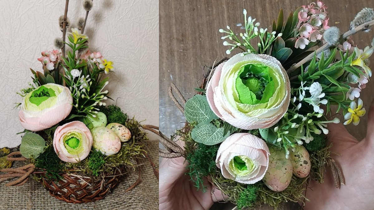 Раннункюлюс. Один из вариантов цветочков из гофробумаги