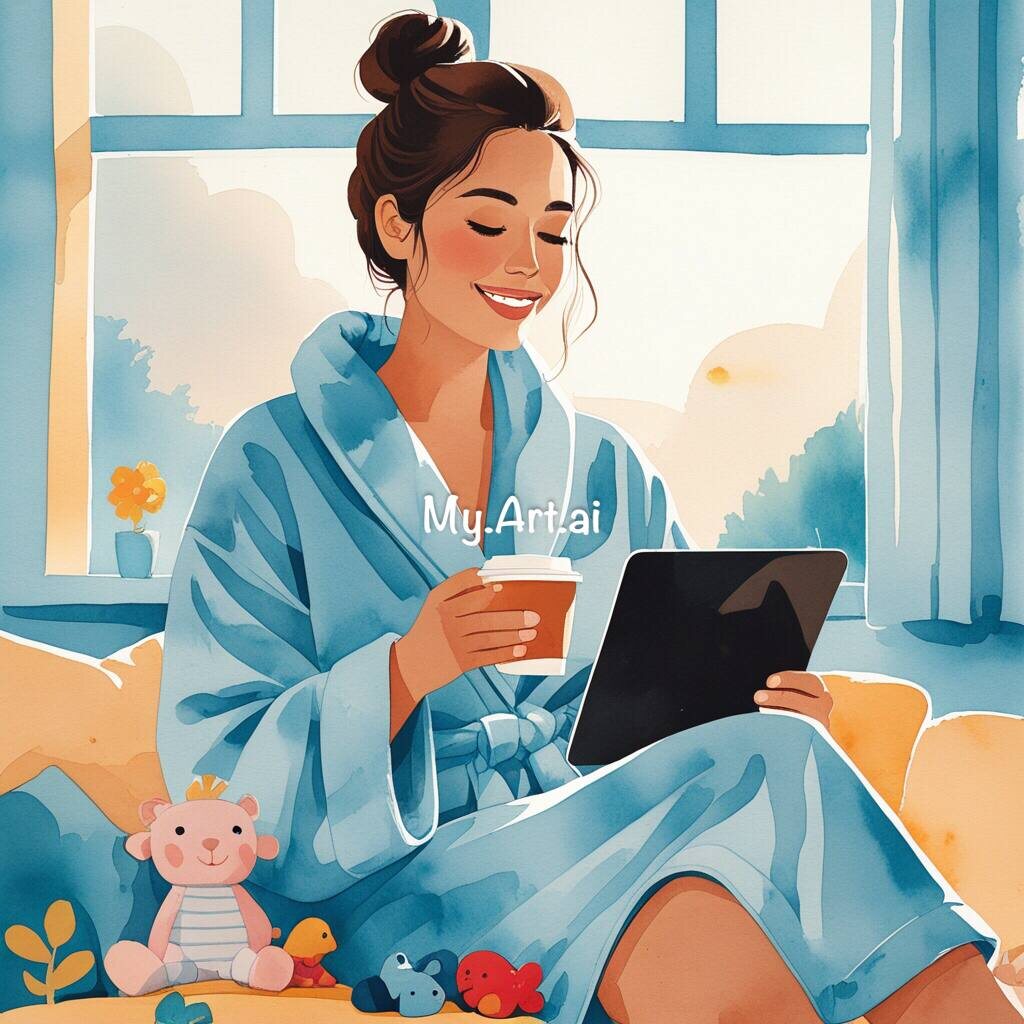 Утро: Молодая мама в пижаме (иллюстрация к промту)