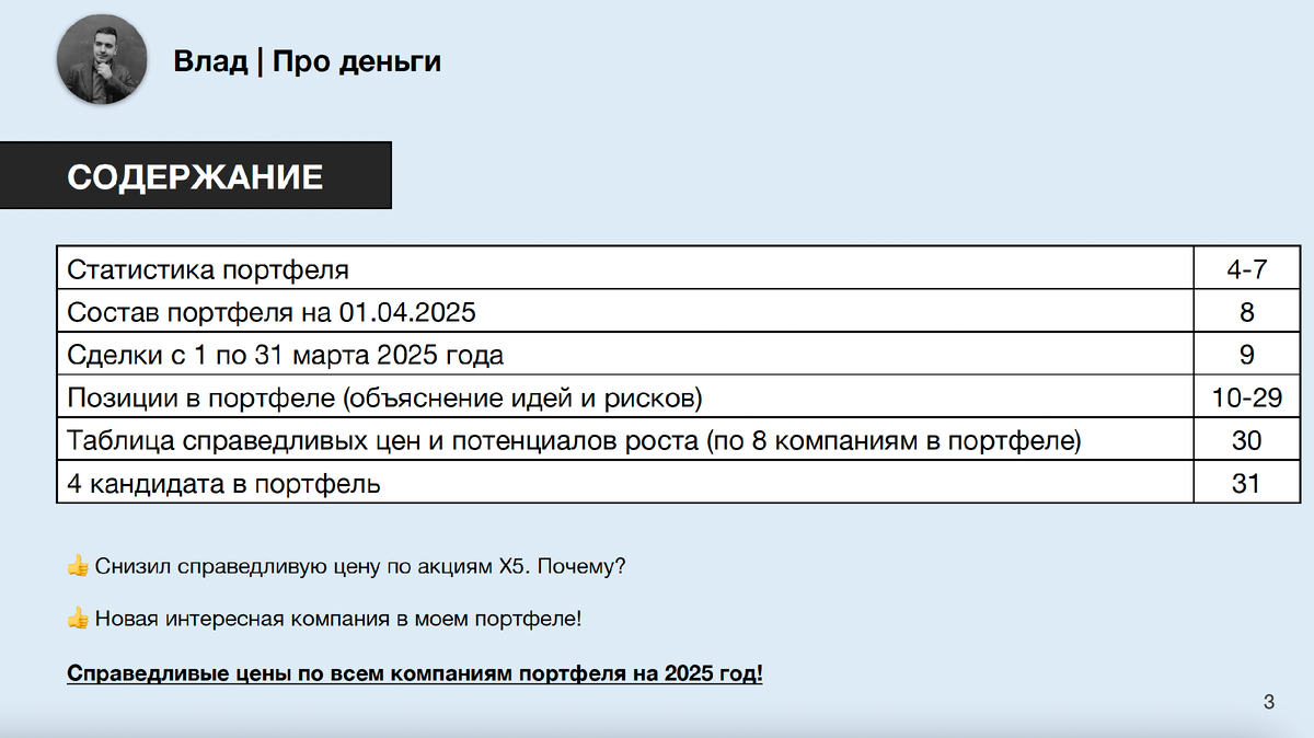 Содержание портфеля