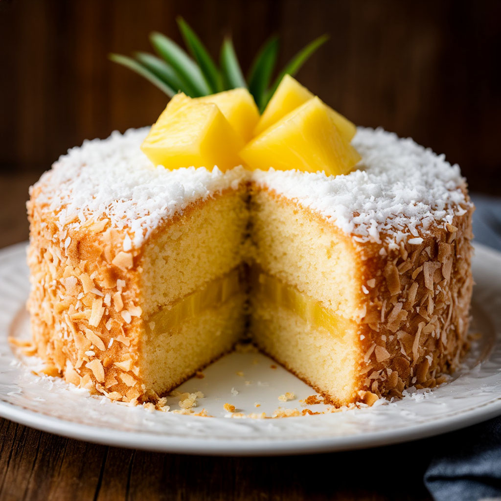 "Торт с кокосом и ананасом". Этот торт сочетает в себе тропические ароматы и нежную текстуру, создавая атмосферу расслабления и гармонии. 🌴🍍