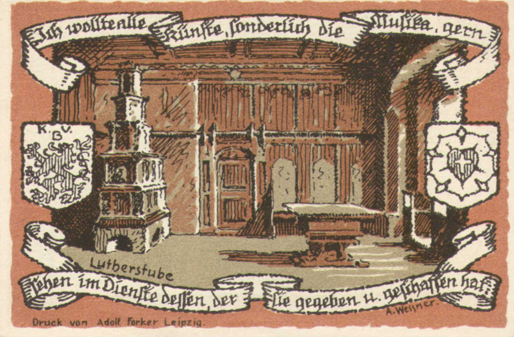 Нотгельд Виттенберга с изображением кабинета Мартина Лютера