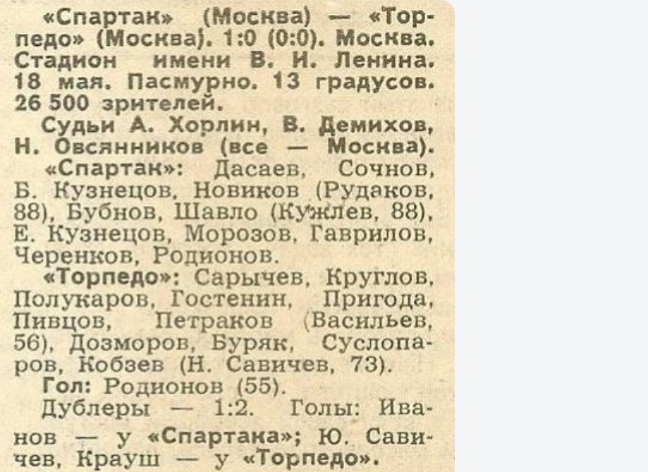 "Советский спорт", № 114 (11433), воскресенье, 19 мая 1985 г. С. 1. С некоторой корректировкой автора ИстАрх.