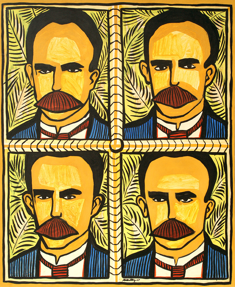 Рауль Мартинес. Четыре портрета Марти. 1967, смешанная техника, плотная бумага, наклеенная 
 на картон