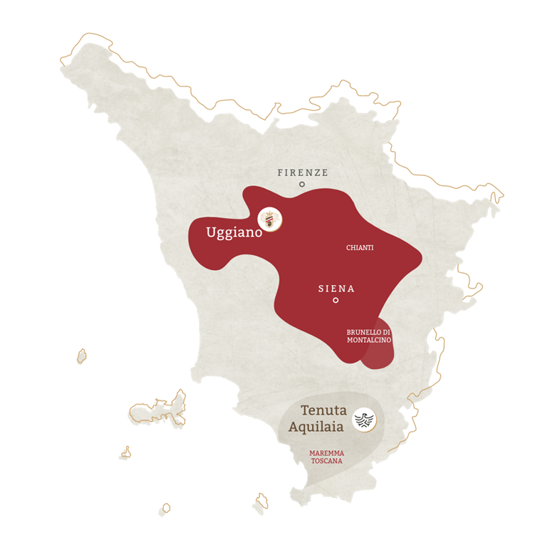 Расположение винодельни Uggiano в районе Кьянти. Chianti, регион Тоскана, Италия