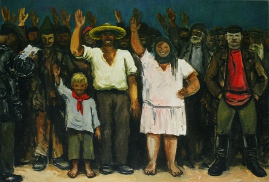 Голосуют за исключение кулака из колхоза. 1931