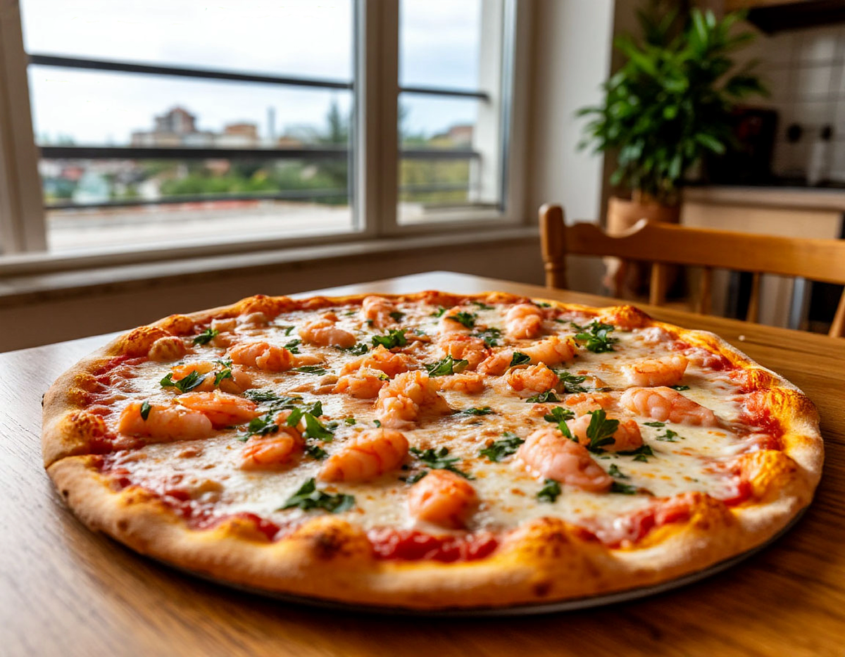 Пицца с морепродуктами - идеальное блюдо для приятной компании.