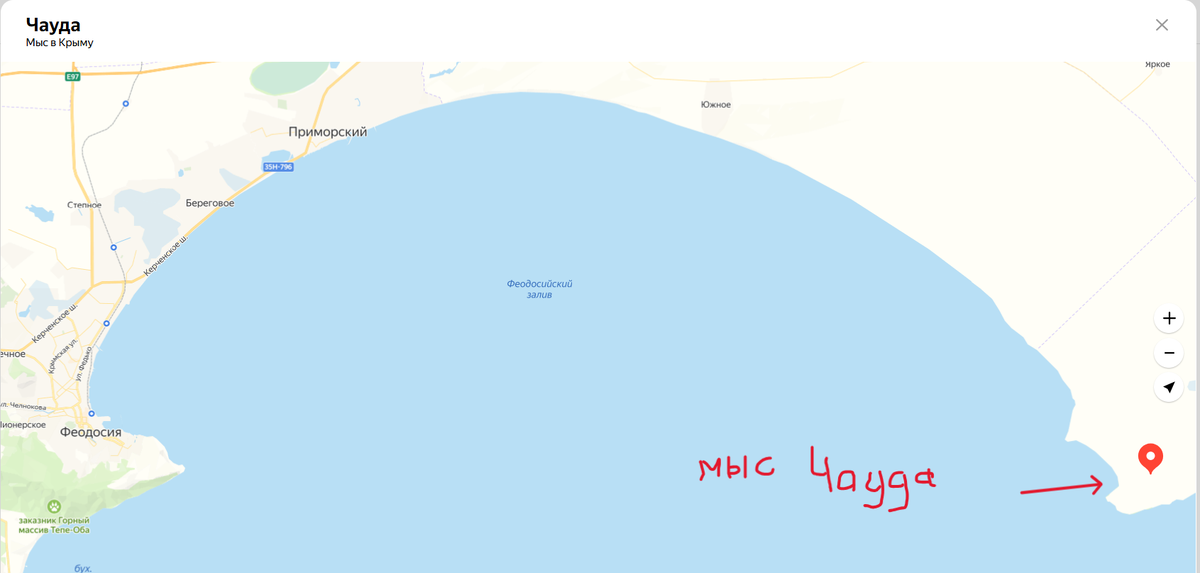 Мыс Чауда на карте Крыма