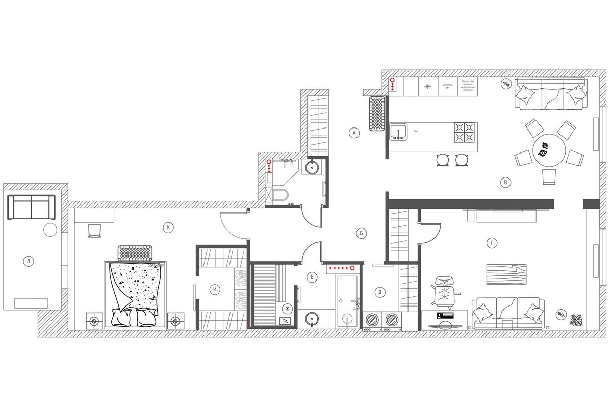 Итоговая планировка и расстановка мебели 