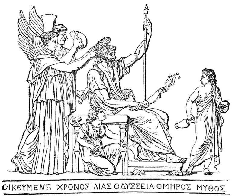 Барельеф "Апофеоз Гомера", трон и скипетр были атрибутами Зевса,
что говорит об особом почитании Гомера