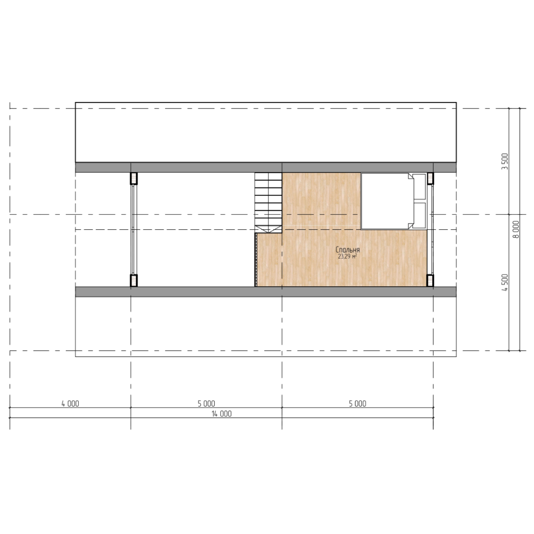 Например, в доме “А-Фрейм” кухня-гостиная находится ближе ко входу и террассе, а спальни расположены в дальних частях дома. 