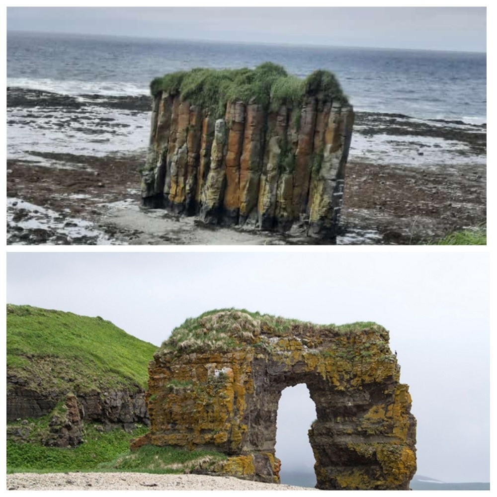 Вверху - Орлов камень, нижнее фото - Арка Стеллера.