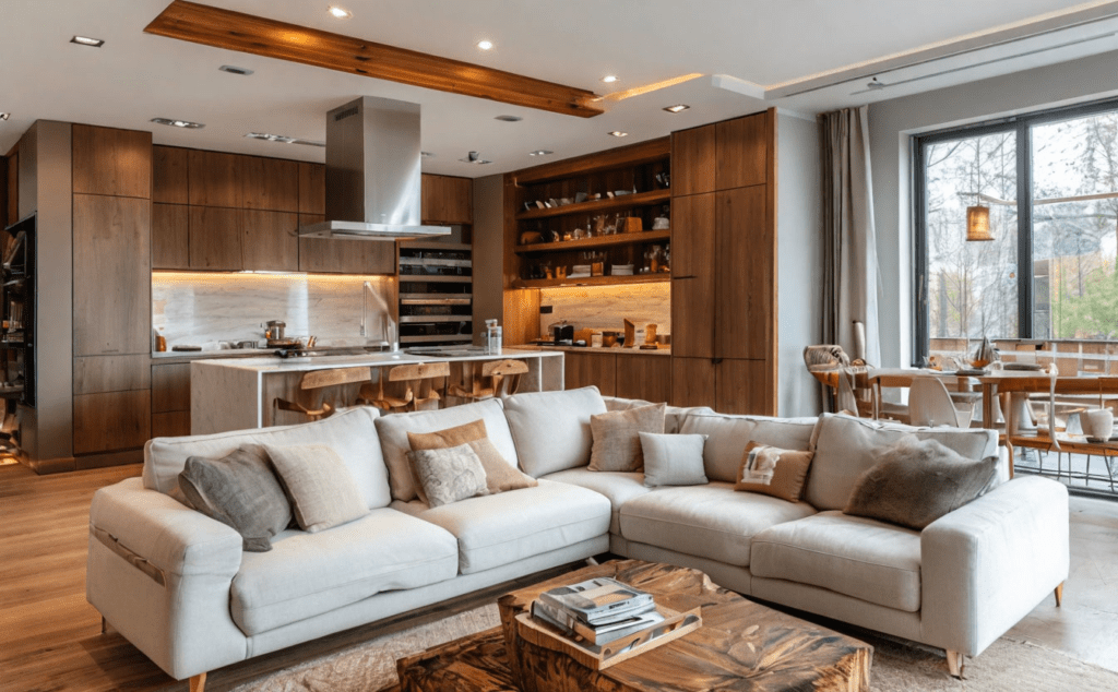    Зонирование кухни и гостиной Keri