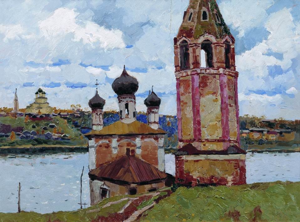 "Тутаев. Преображенско-Казанская церковь на романовской стороне", 1970 год. Холст, масло. 64 x 87 см
