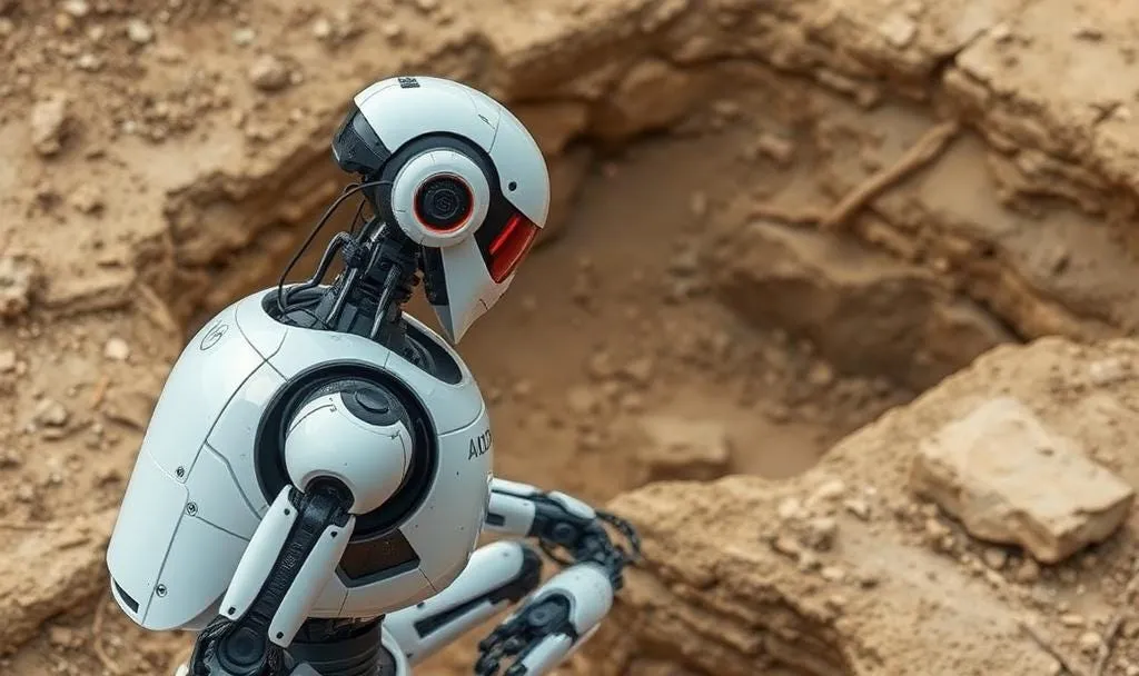 Робот, работающий на месте археологических раскопок | Сгенерировано с помощью искусственного интеллекта