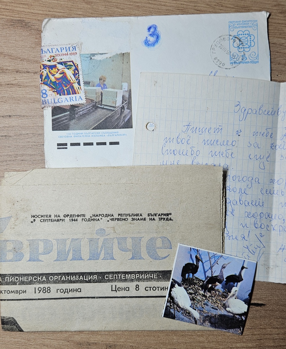 Письмо из Болгарии, газета «Сентябренок» и вырезка из открытки (фотография автора).