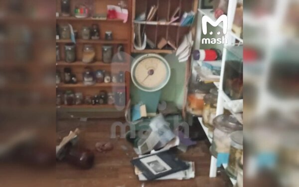 Опрокинутые экспонаты с формалином в Музее греха в Тамбове. Фото © Telegram / Mash