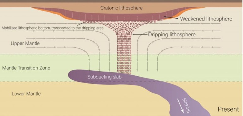    Схема из научного отчета: иллюстрирует процесс «капания» континента в недра