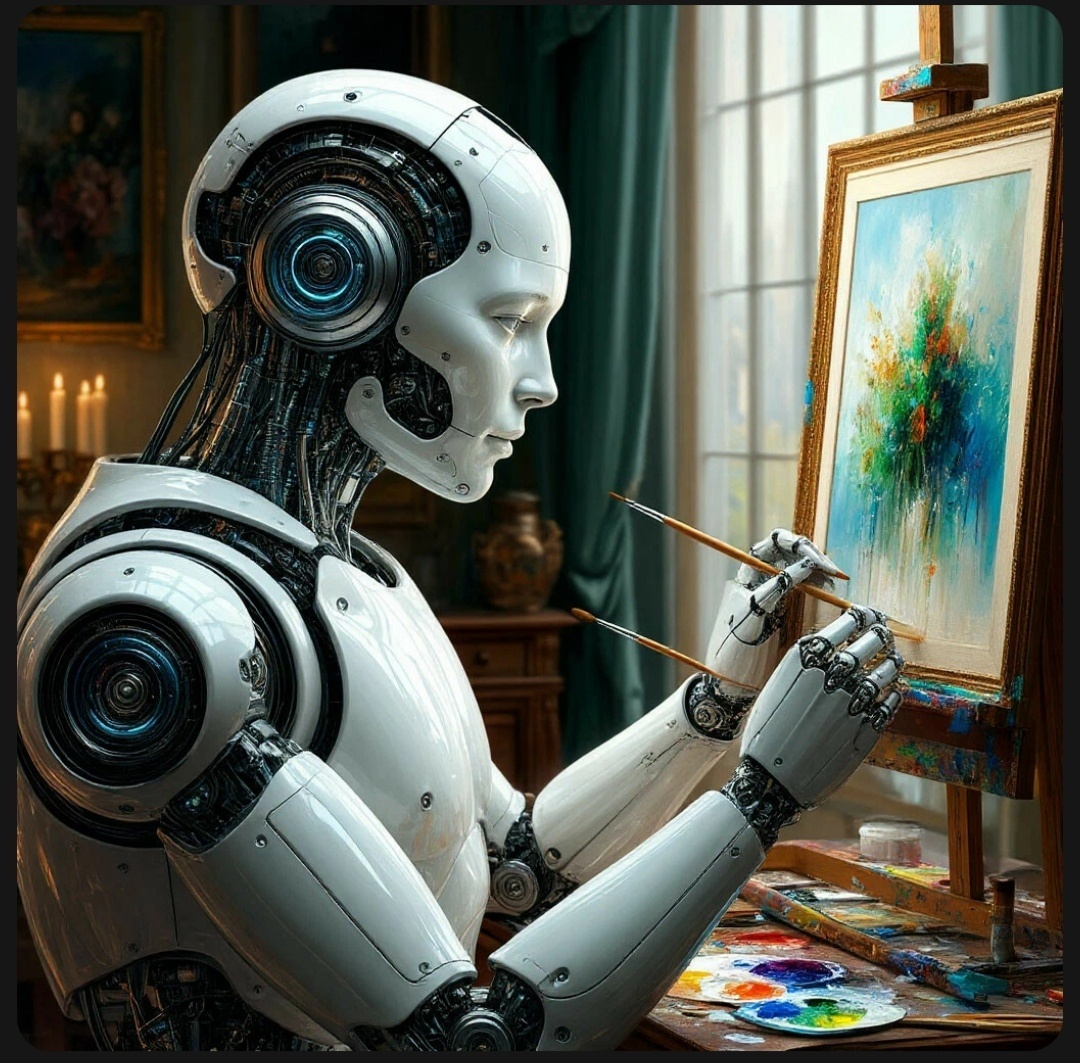 Искусственный интеллект за творчеством. Сгенерировано нейросетью Шедеврум по запросу автора.
