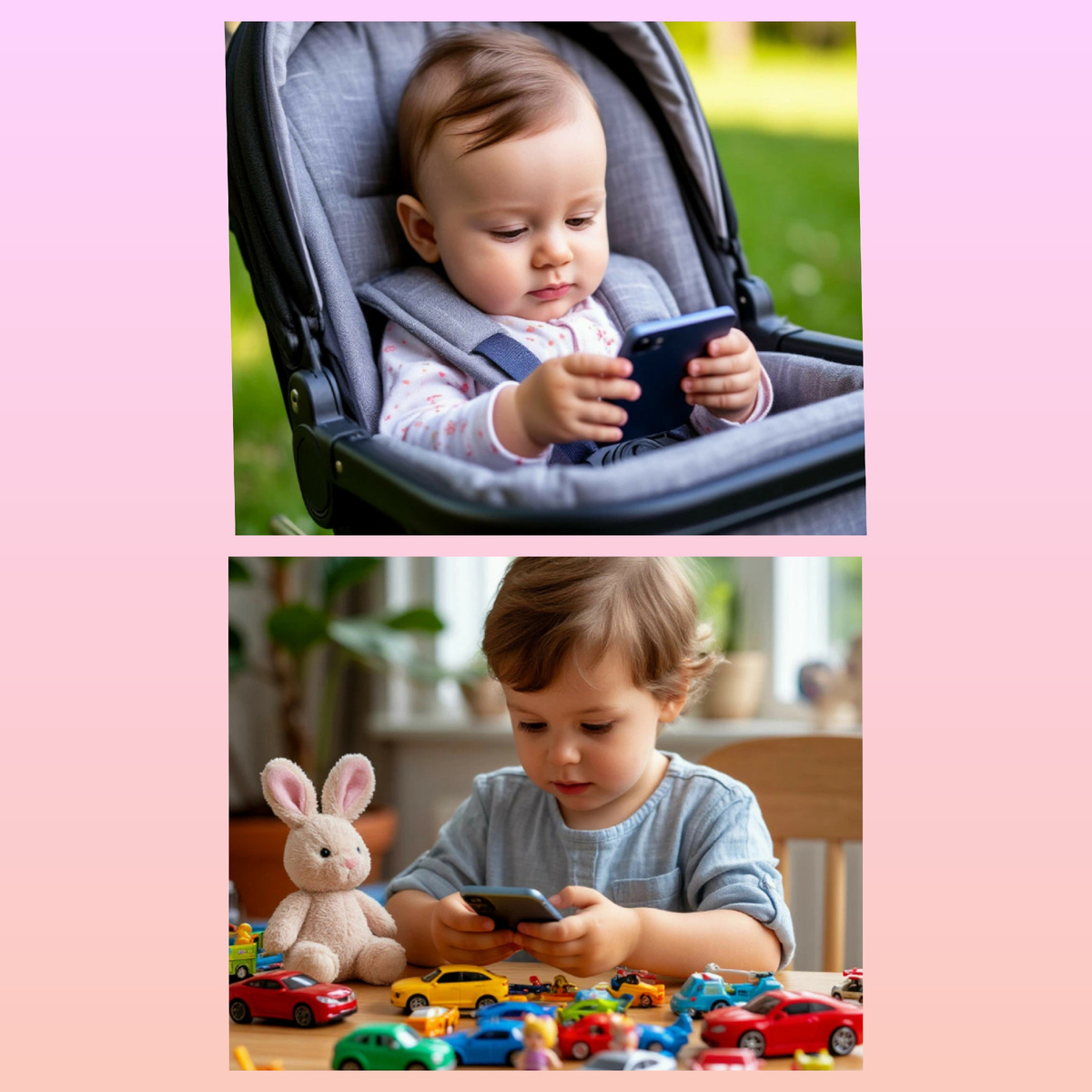 Создано нейросетью . 1. Так на улице. 2. Так дома. Хорошо ли так приручать ребенка к смартфону?